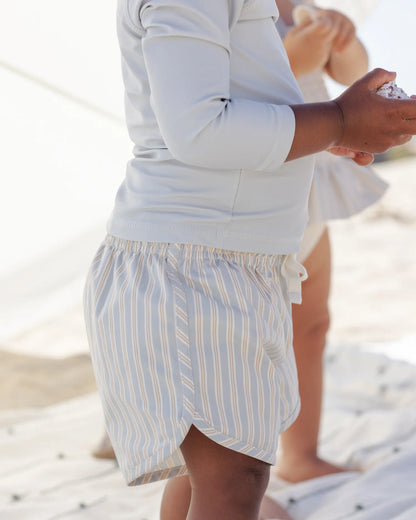 Boys Swim Short Blue + Rashguard Set - Butterscotch Stripe