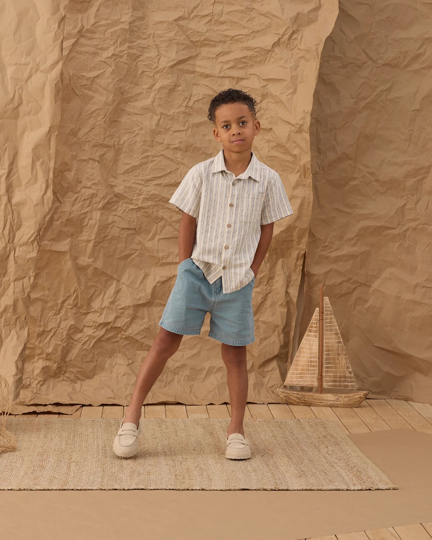 Collared Short Sleeve Shirt || Nautical  Stripe