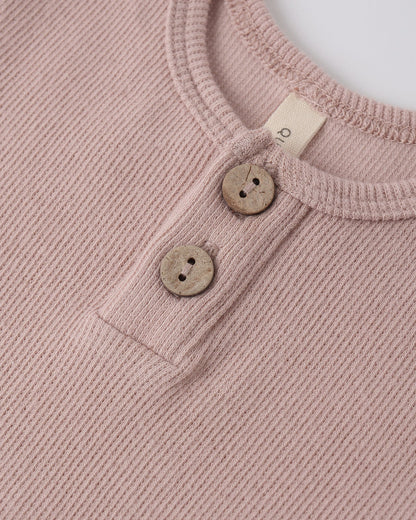 Ribbed Henley Bodysuit + Legging Set- Blush