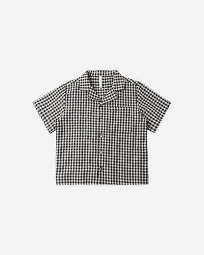 Lapel Collar Shirt Black Check