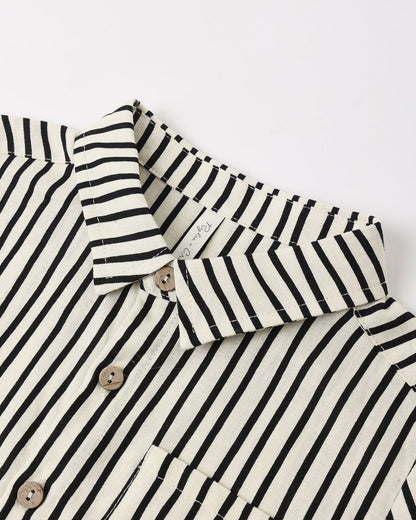 Collared Short Sleeve Shirt + Perry Short Set-  Wavy Stripe