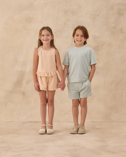 Terry Relaxed Tee + Short Set- Seafoam Stripe