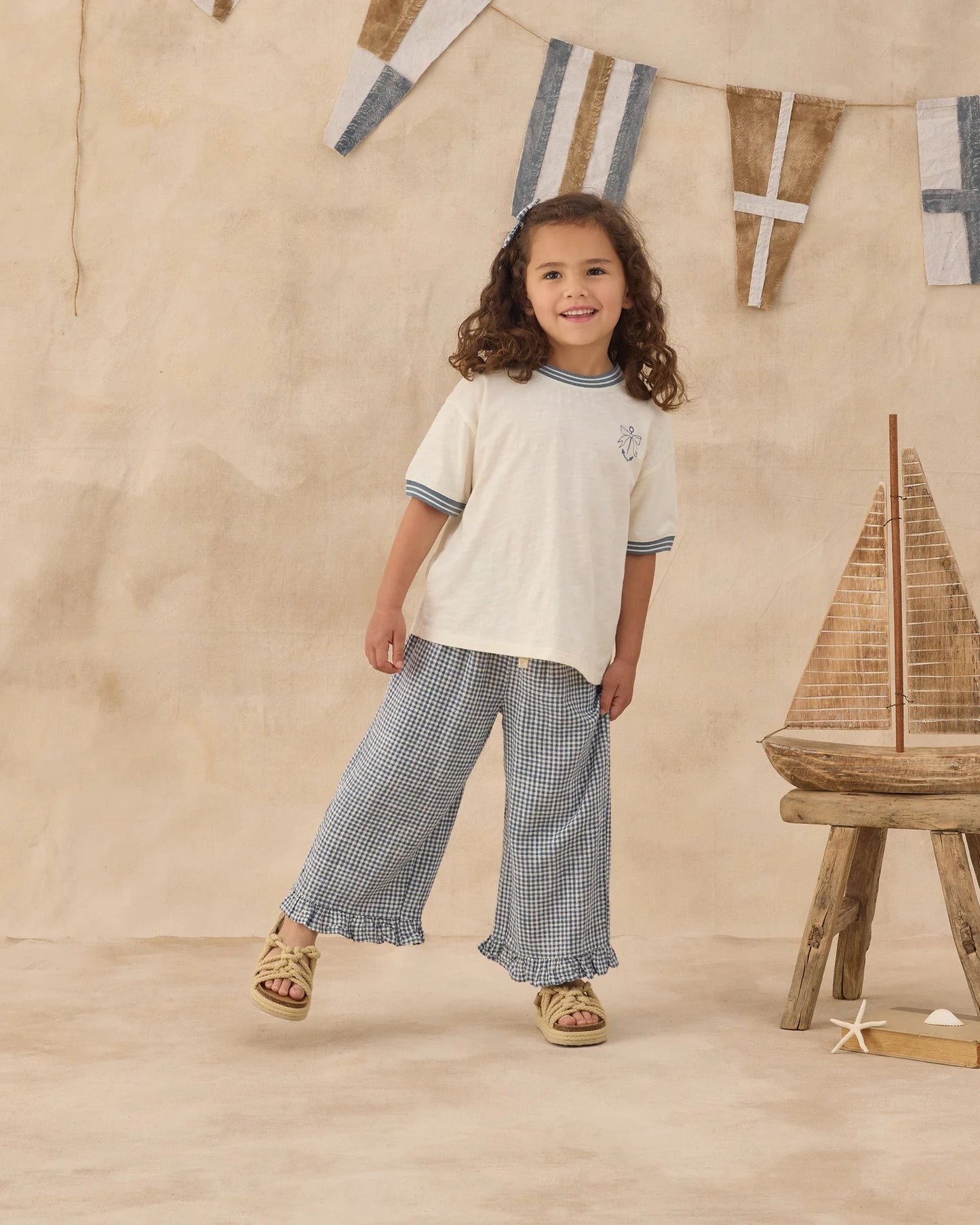 Wide Leg Pant || Marine Gingham