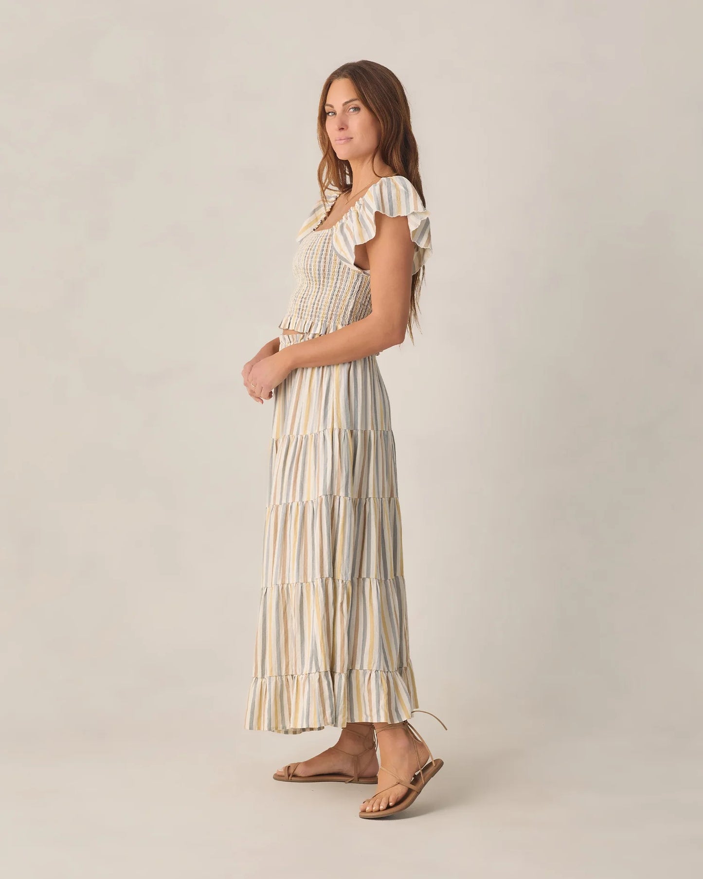 Women's Zayla Top Valencia Stripe +  Ruffle Tiered Maxi Skirt Set- Valencia Stripe