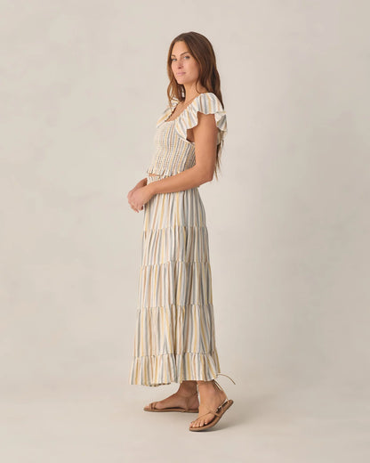 Women's Zayla Top Valencia Stripe +  Ruffle Tiered Maxi Skirt Set- Valencia Stripe