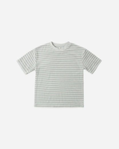 Terry Relaxed Tee + Short Set- Seafoam Stripe