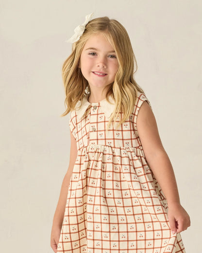 Collared Babydoll Dress Cherry Check