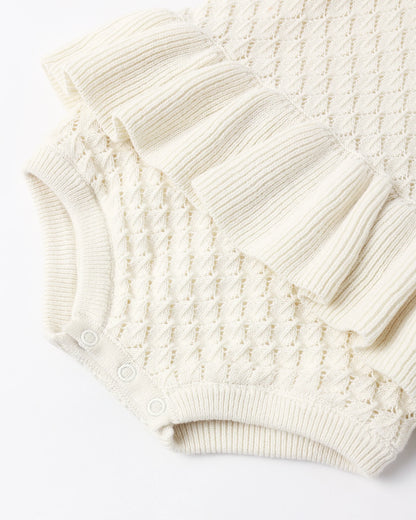 Crochet Ruffle Romper Natural