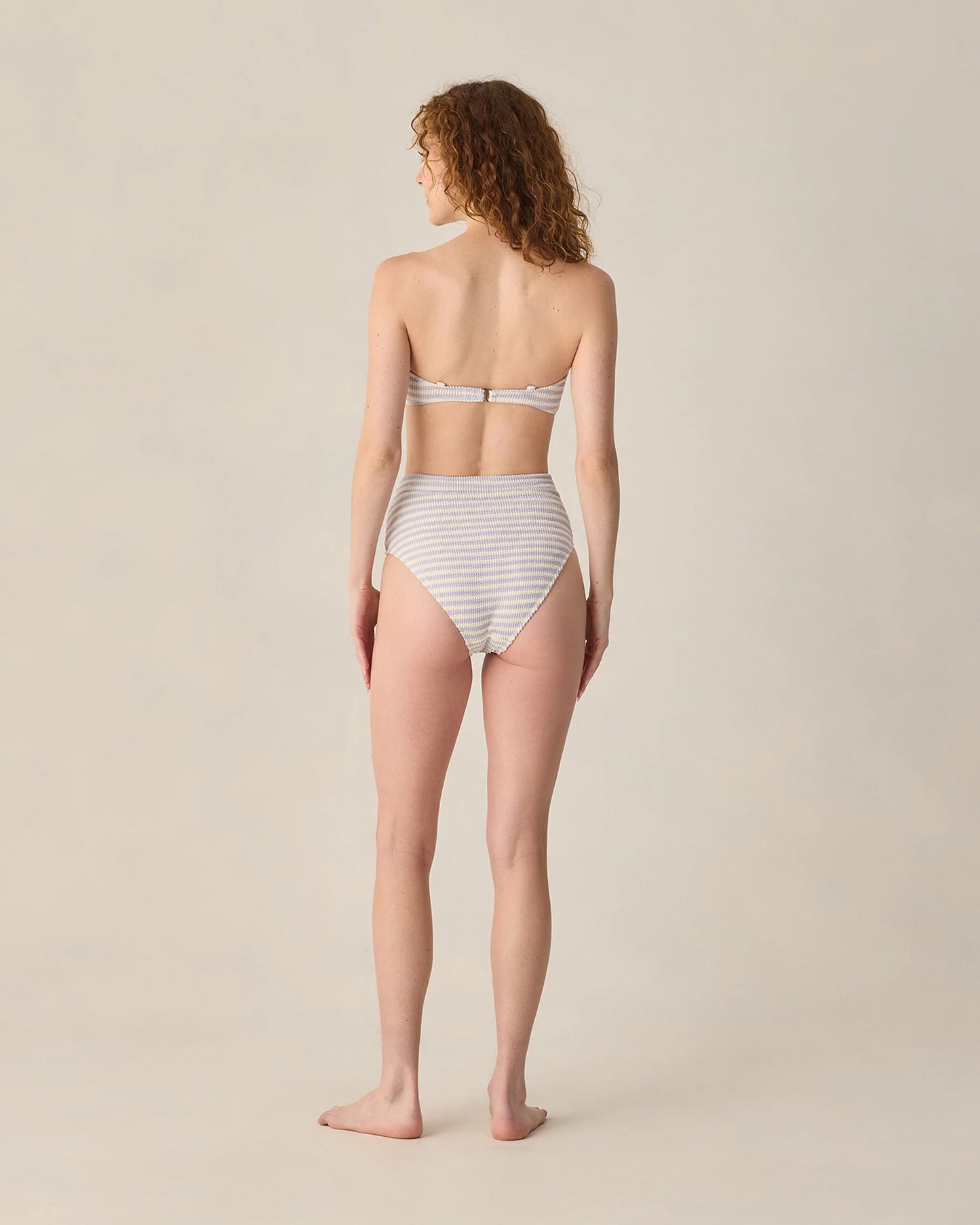 Women's Knotted Bandeau Bikini Top+ High Waisted Bottom - Periwinkle Stripe