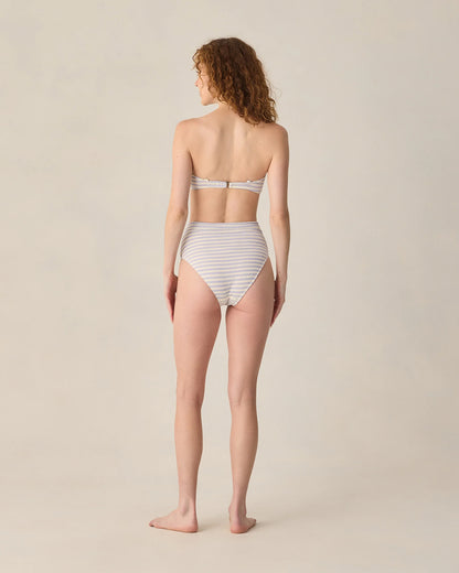Women's Knotted Bandeau Bikini Top+ High Waisted Bottom - Periwinkle Stripe