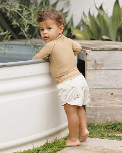 Boys Swim Short Race Car+  Rashguard Honey
