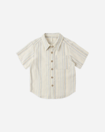 Collared Short Sleeve Shirt + Short Set- Sea Stripe
