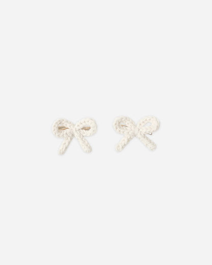 Crochet Bow Clips Ivory