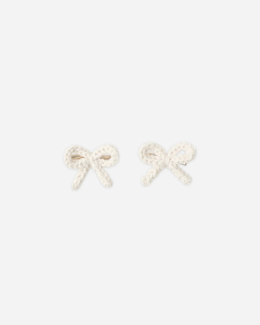 Crochet Bow Clips Ivory
