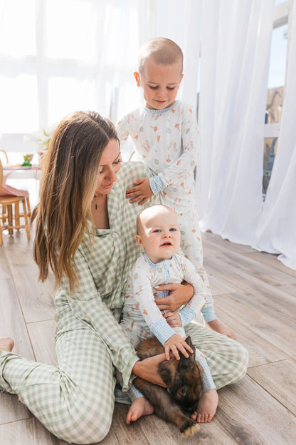 Green Gingham Women's Long Sleeve Ruffle Set