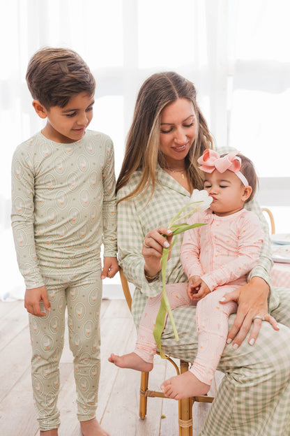 Green Gingham Women's Long Sleeve Ruffle Set