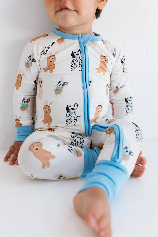 Blue Easter Pups Zipper Romper