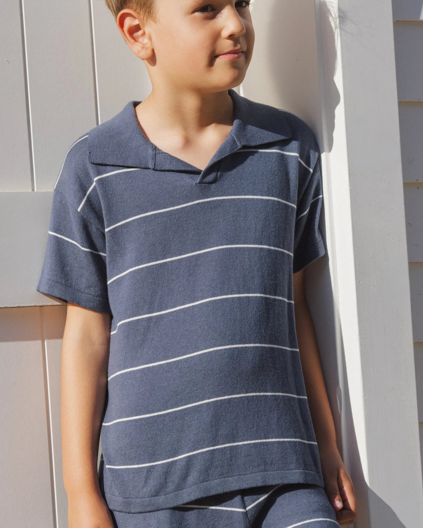 Chandler Knit Polo Navy Stripe