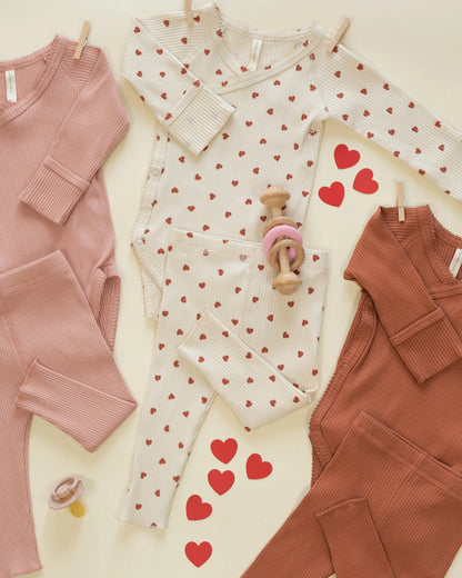 Side Snap Bodysuit Red Hearts + Legging Set
