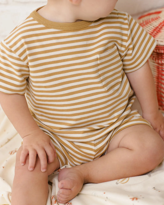 Boxy Pocket Tee + Short Set Honey Stripe