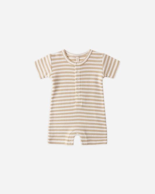 Waffle Snap Romper Butterscotch Stripe