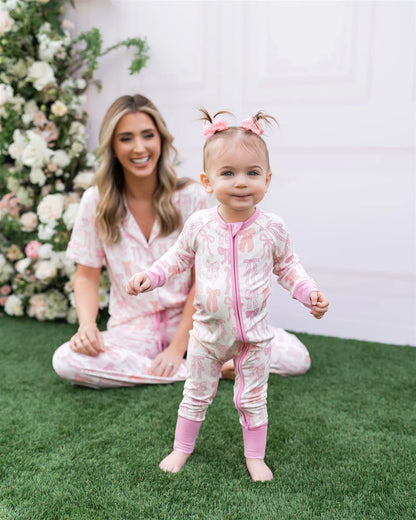 Spring Floral Bows Zipper Romper