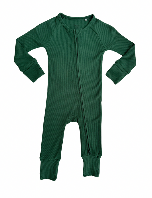 Hunter Green Waffle Zipper Romper