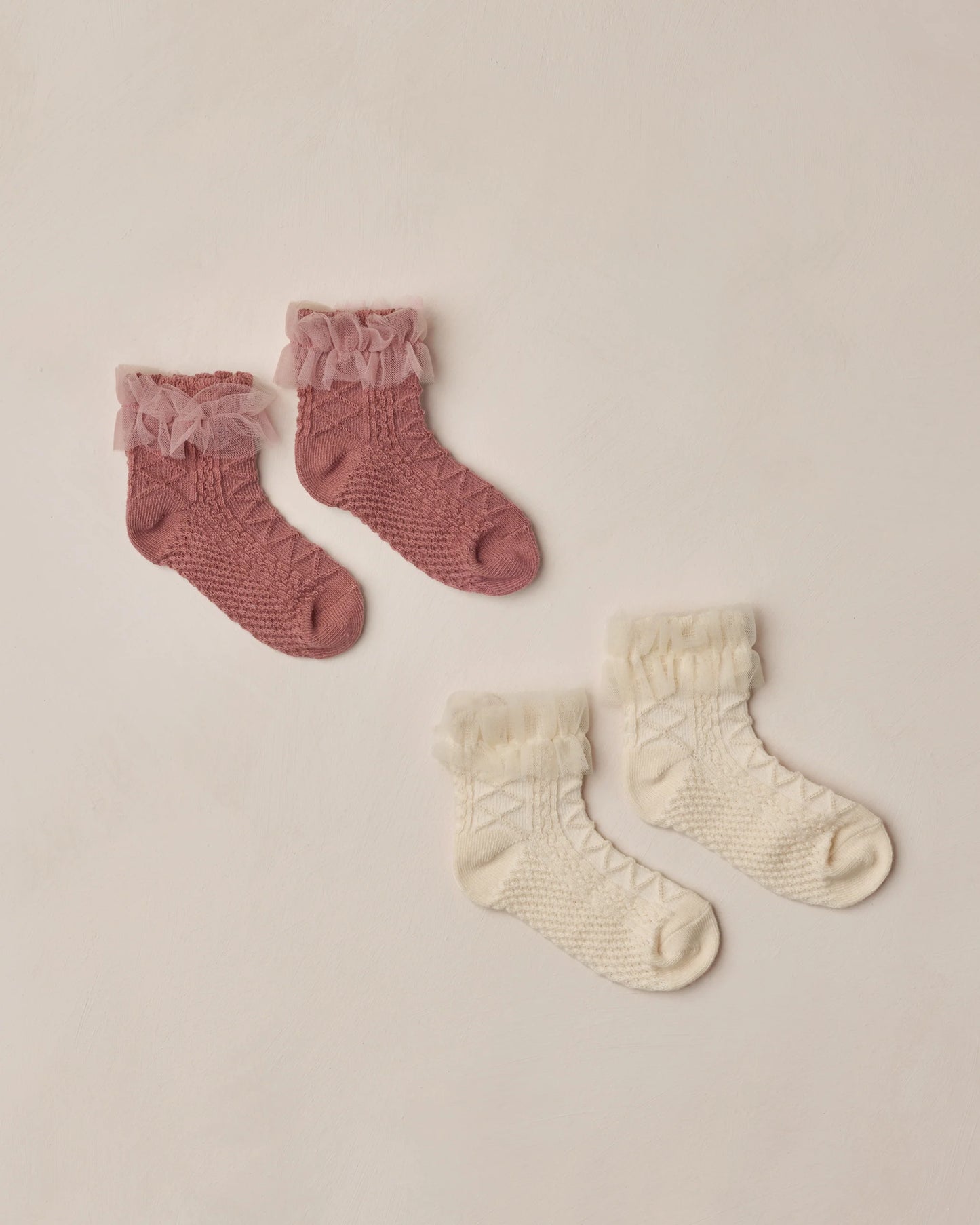 Ruffle Socks | Ivory, Raspberry