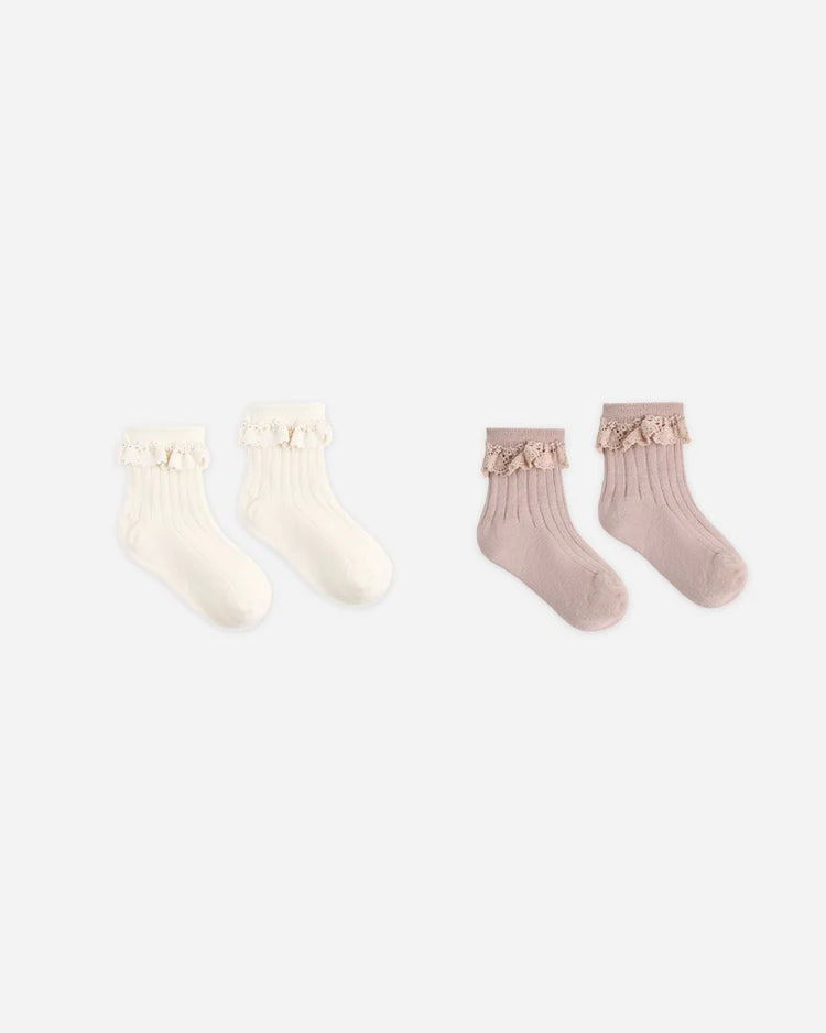 Lace Trim Socks, 2-Pack | Rosewood & Natural