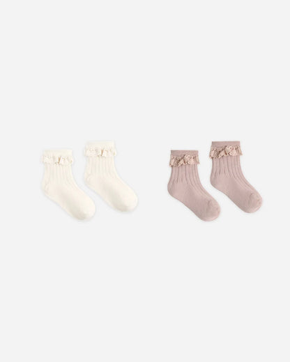 Lace Trim Socks, 2-Pack | Rosewood & Natural