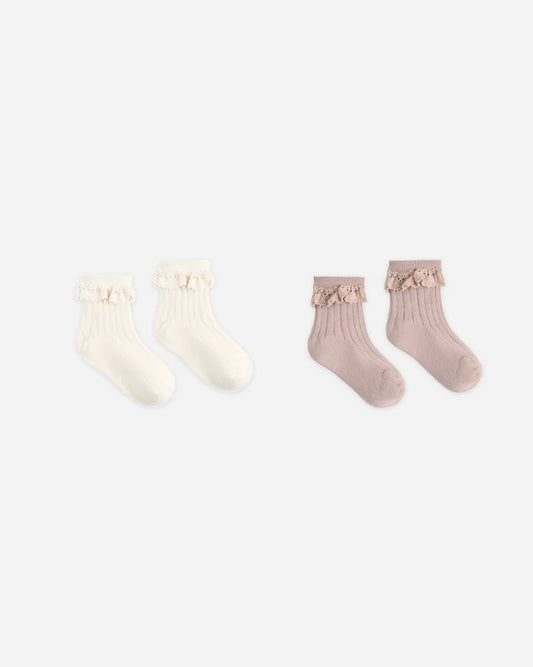 Lace Trim Socks, 2-Pack | Rosewood & Natural