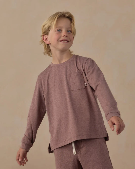 Long Sleeve Pocket Tee + Oceanside Tech Short | Heathered Mulberry