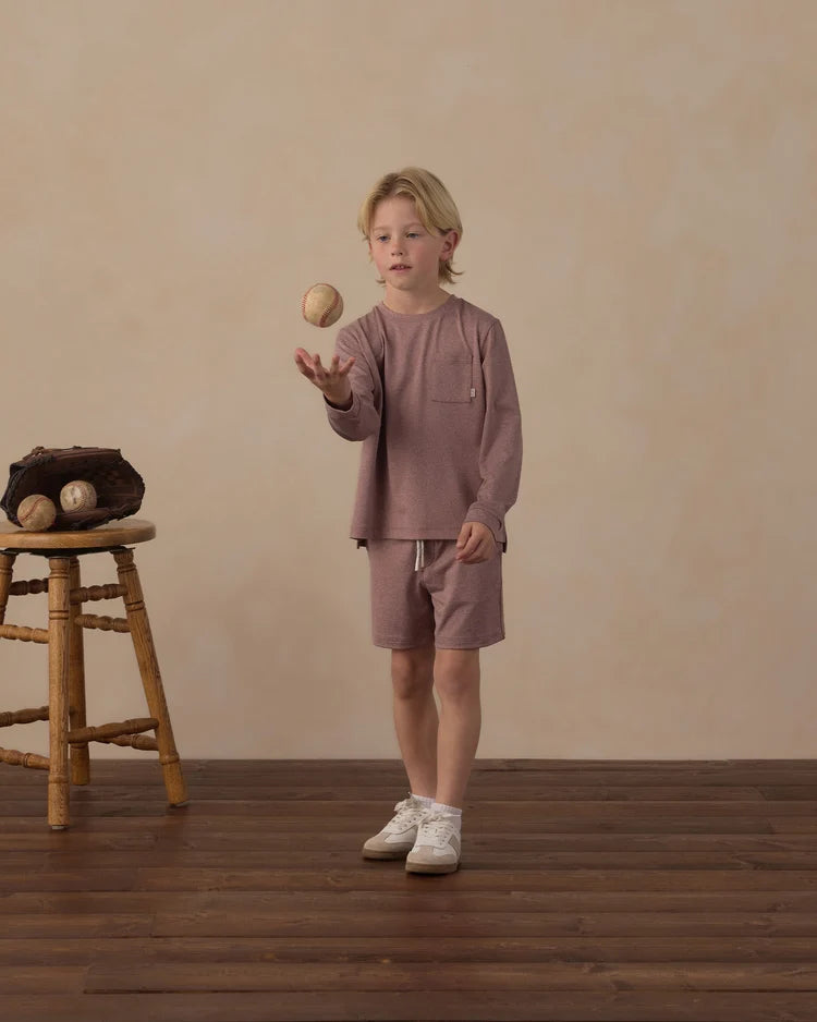 Long Sleeve Pocket Tee + Oceanside Tech Short | Heathered Mulberry