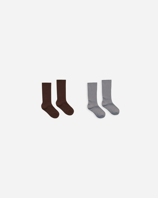 Ribbed Socks | Brown, Dusty Blue