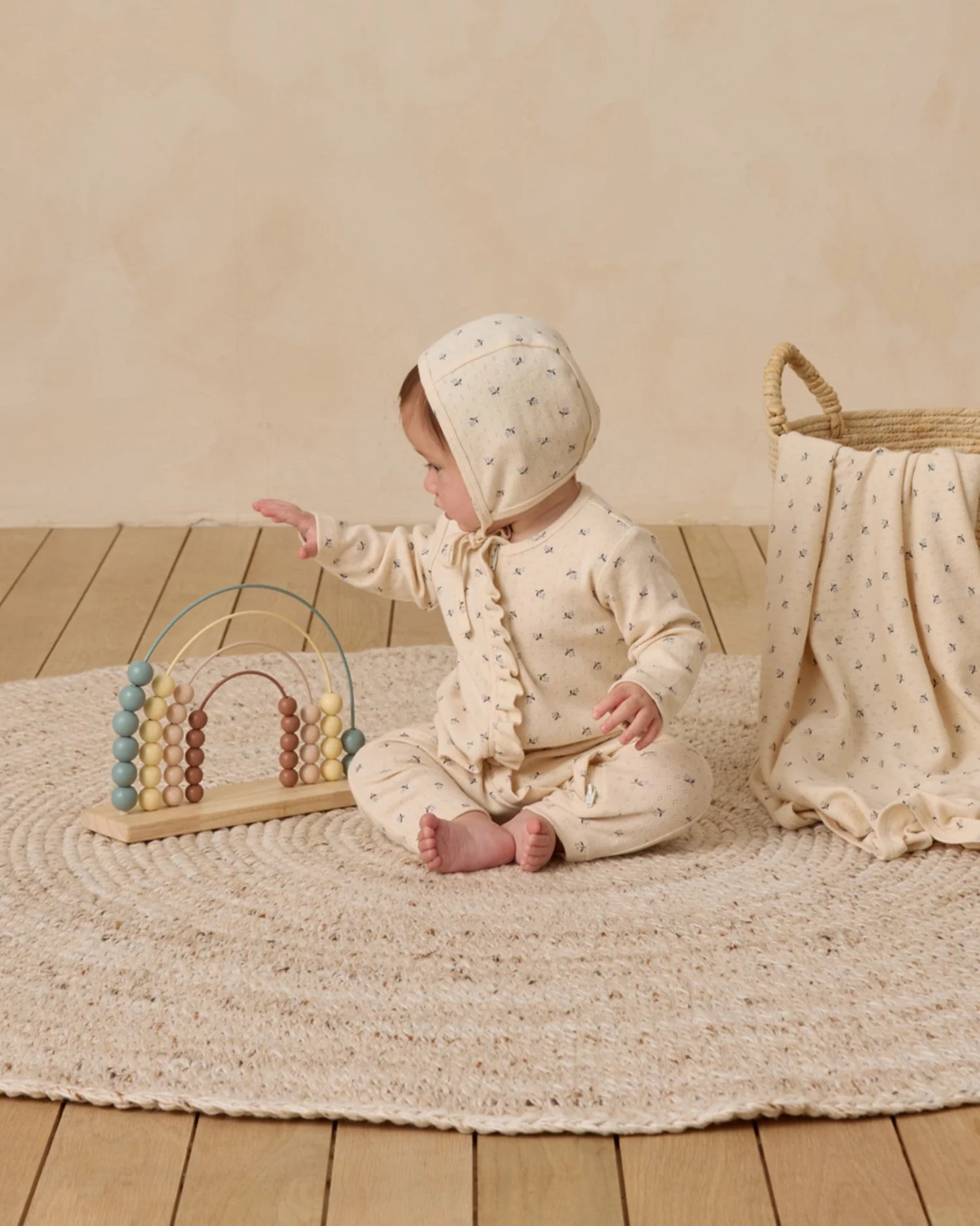 Pointelle Baby Blanket || Blue Ditsy