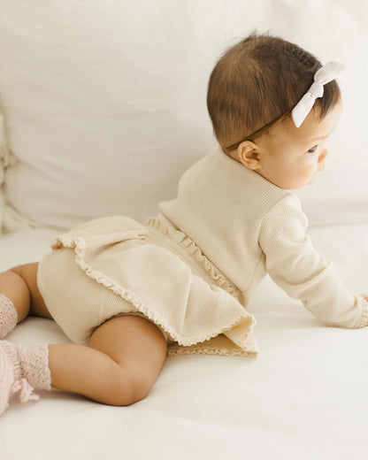 Waffle Long Sleeve Bodysuit  +Skirted Bloomer|| Natural