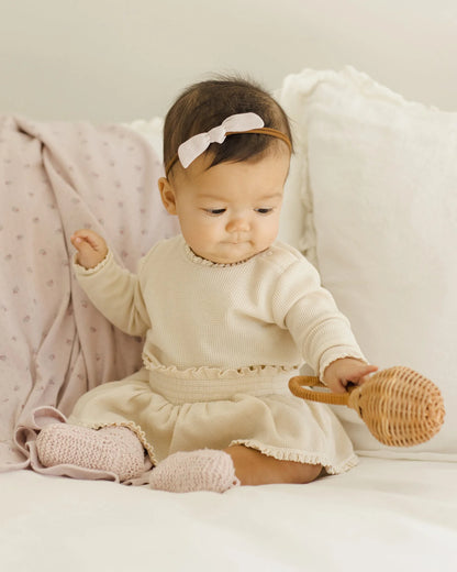 Waffle Long Sleeve Bodysuit  +Skirted Bloomer|| Natural