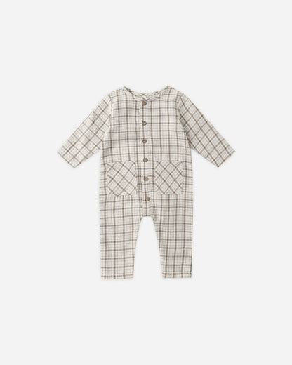 Pocketed Woven Jumpsuit || Blue Plaid