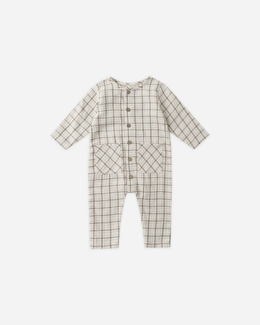 Pocketed Woven Jumpsuit || Blue Plaid