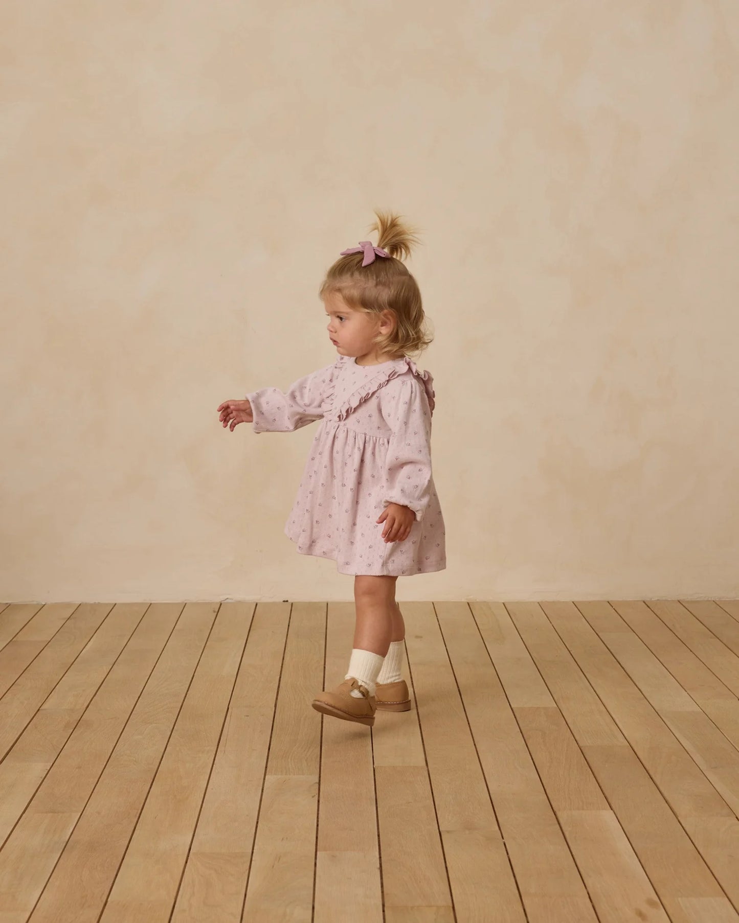 Long Sleeve Ruffle V Dress || Lilac Ditsy