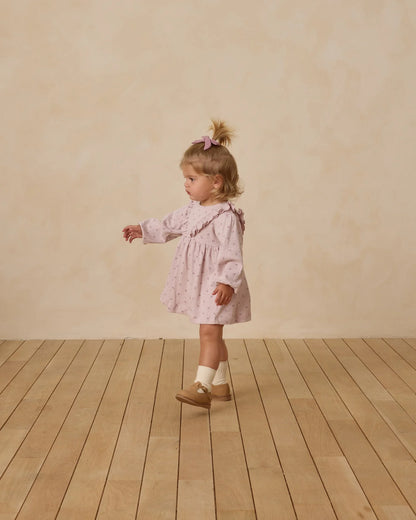 Long Sleeve Ruffle V Dress || Lilac Ditsy