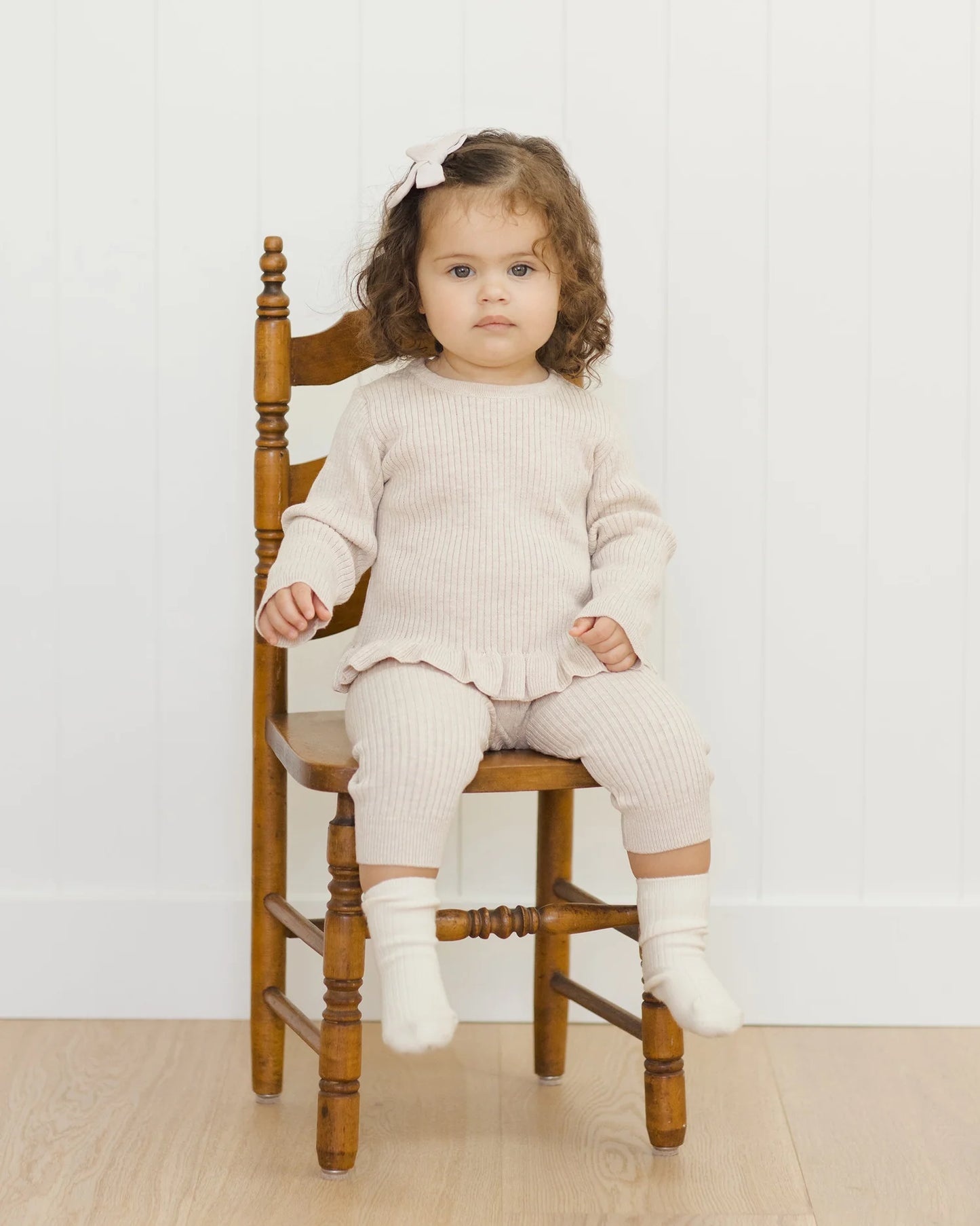 Rib Knit Peplum Top + Legging Set || Oat