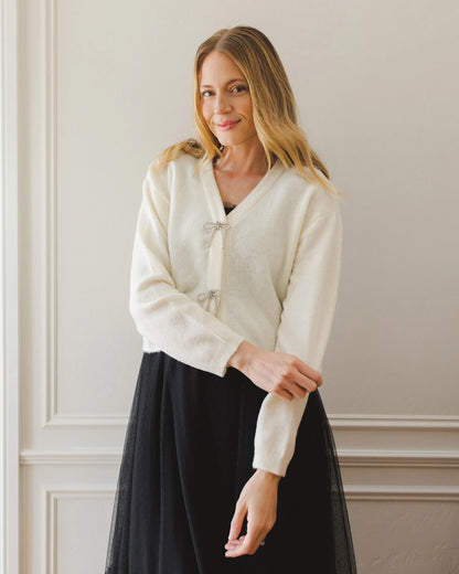 Women's Bow Cardigan | Ivory