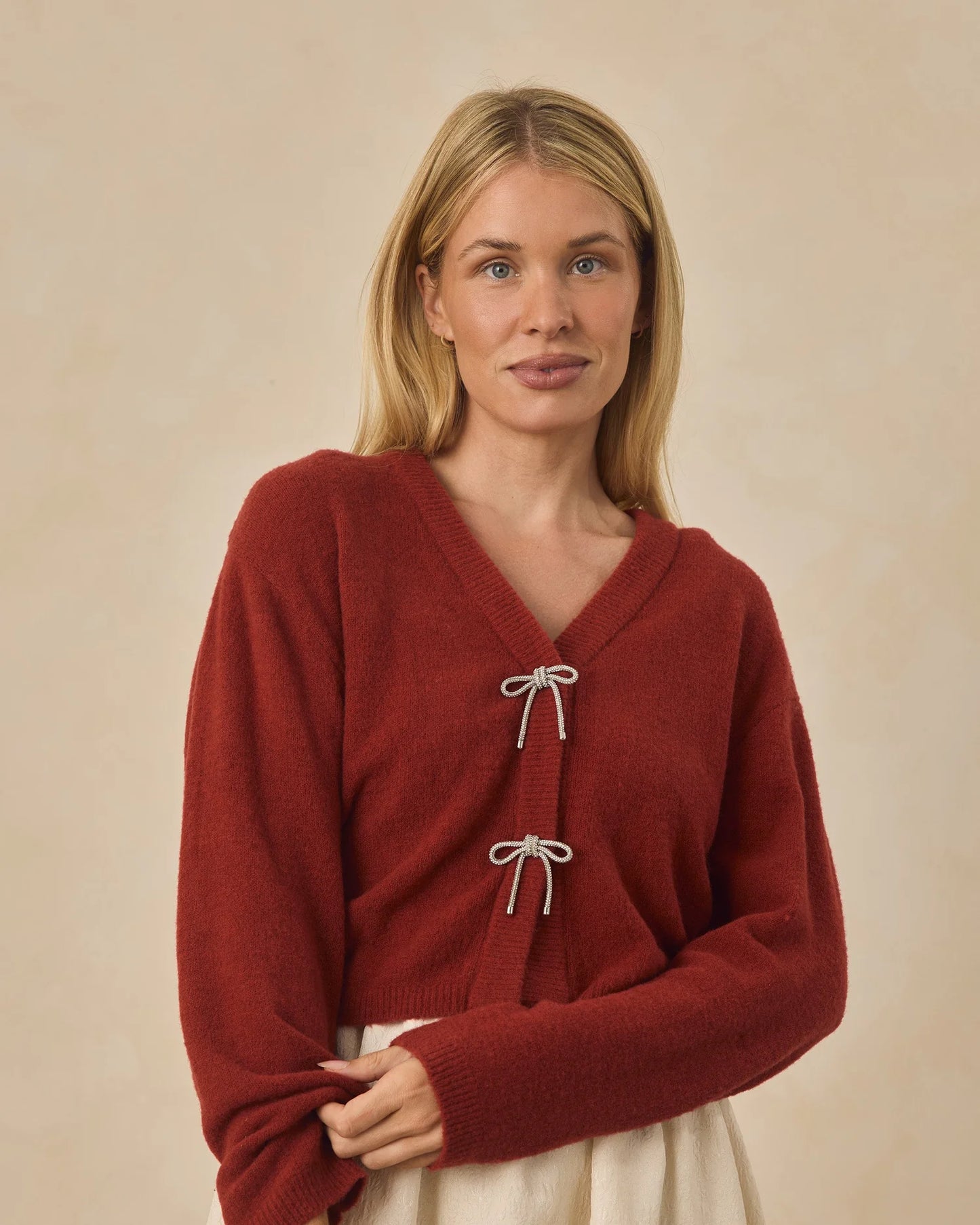 Women's Bow Cardigan | Ruby