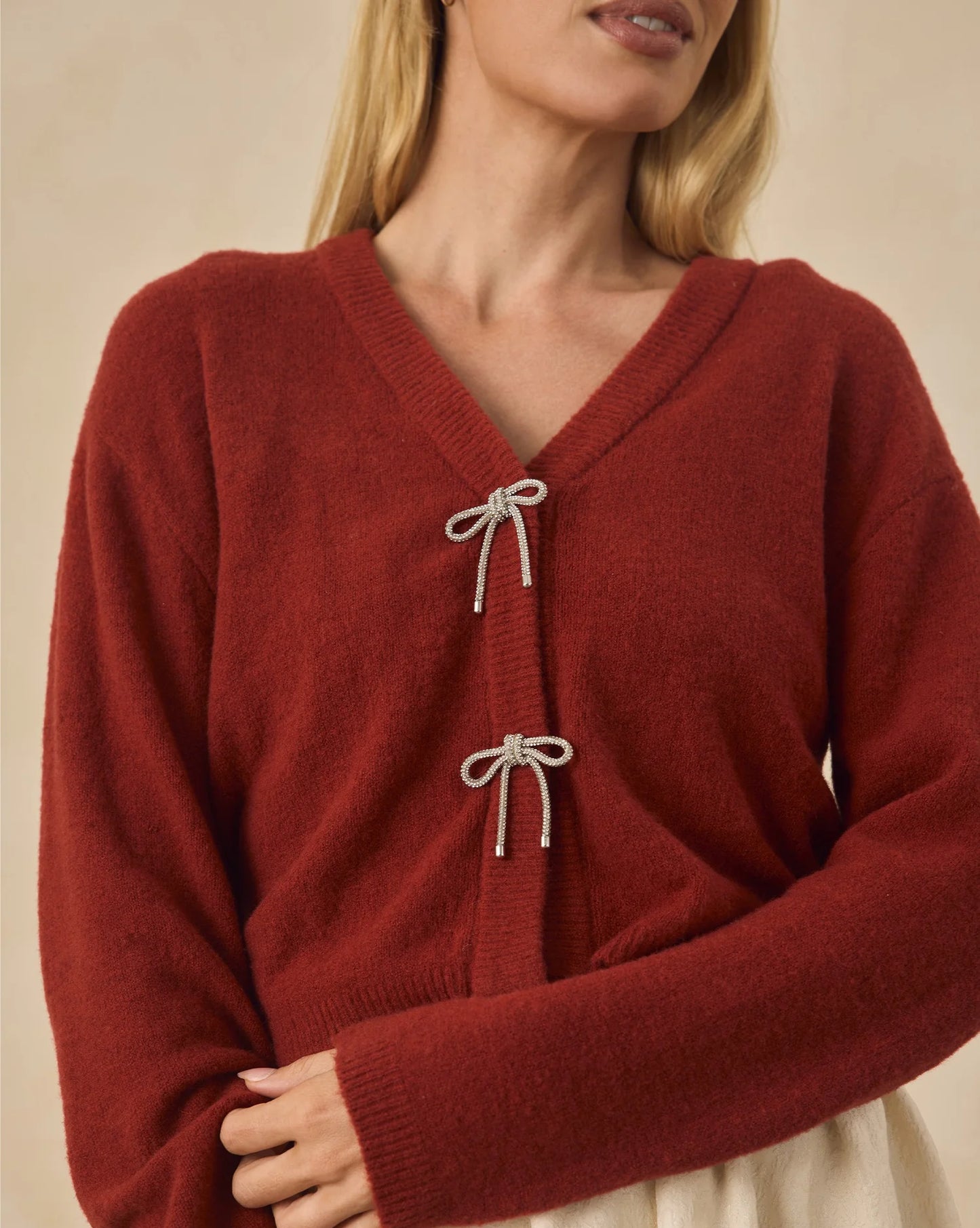 Women's Bow Cardigan | Ruby