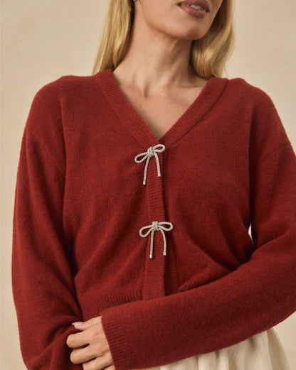 Women's Bow Cardigan | Ruby