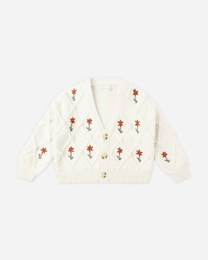 Boxy Crop Cardigan || Winter Daisy Embroidery
