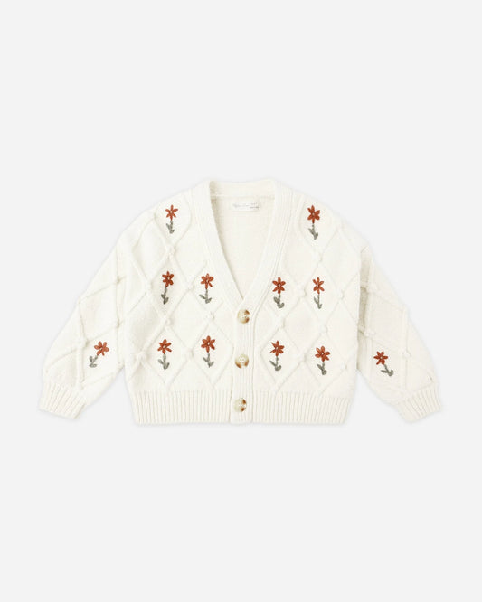 Boxy Crop Cardigan || Winter Daisy Embroidery