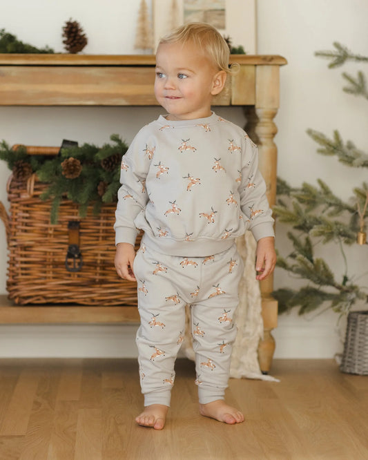 Relaxed Fleece Sweatshirt + Pant Set || Reindeer