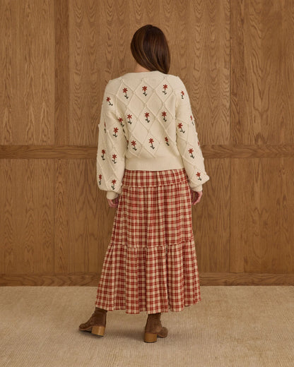Women's Boxy Crop Cardigan | Winter Daisy Embroidery